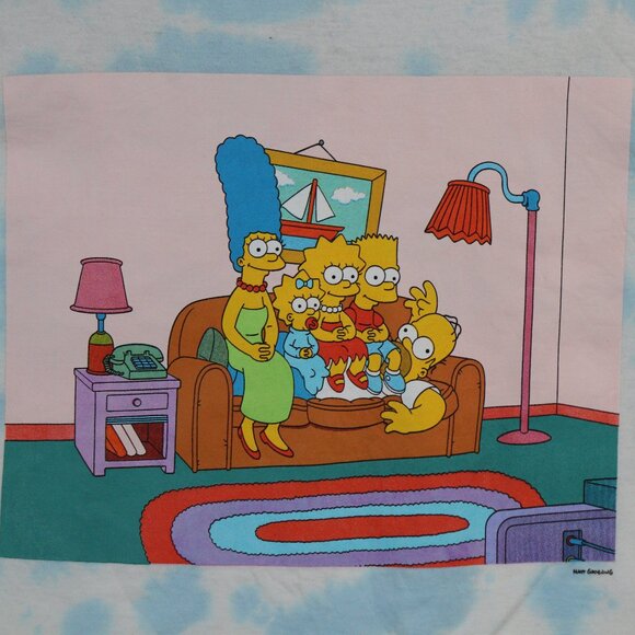 The Simpson's Character Graphic Blue Tie Dye SZ XL Unisex Short Sleeve T-Shirt - Picture 7 of 9